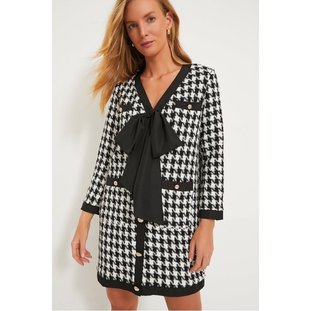 Pomander Place Black White Tweed Bow Mini Dress 2X NWT - Picture 7 of 15